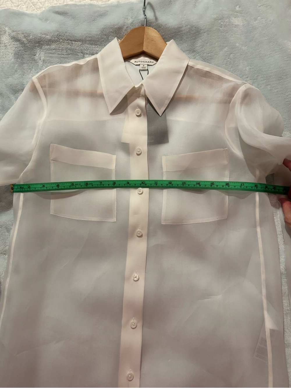 Autograph Women's Sheer Silk Organza White Button-Down Blouse with Pockets - Picture 4 of 9